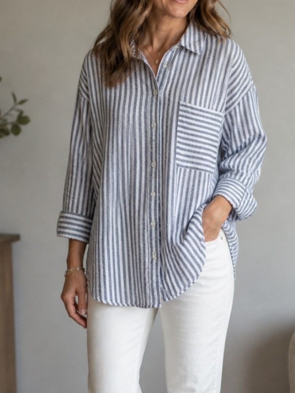 Maeve cotton linen blend buttom down Long Sleeve  shirt size 2X